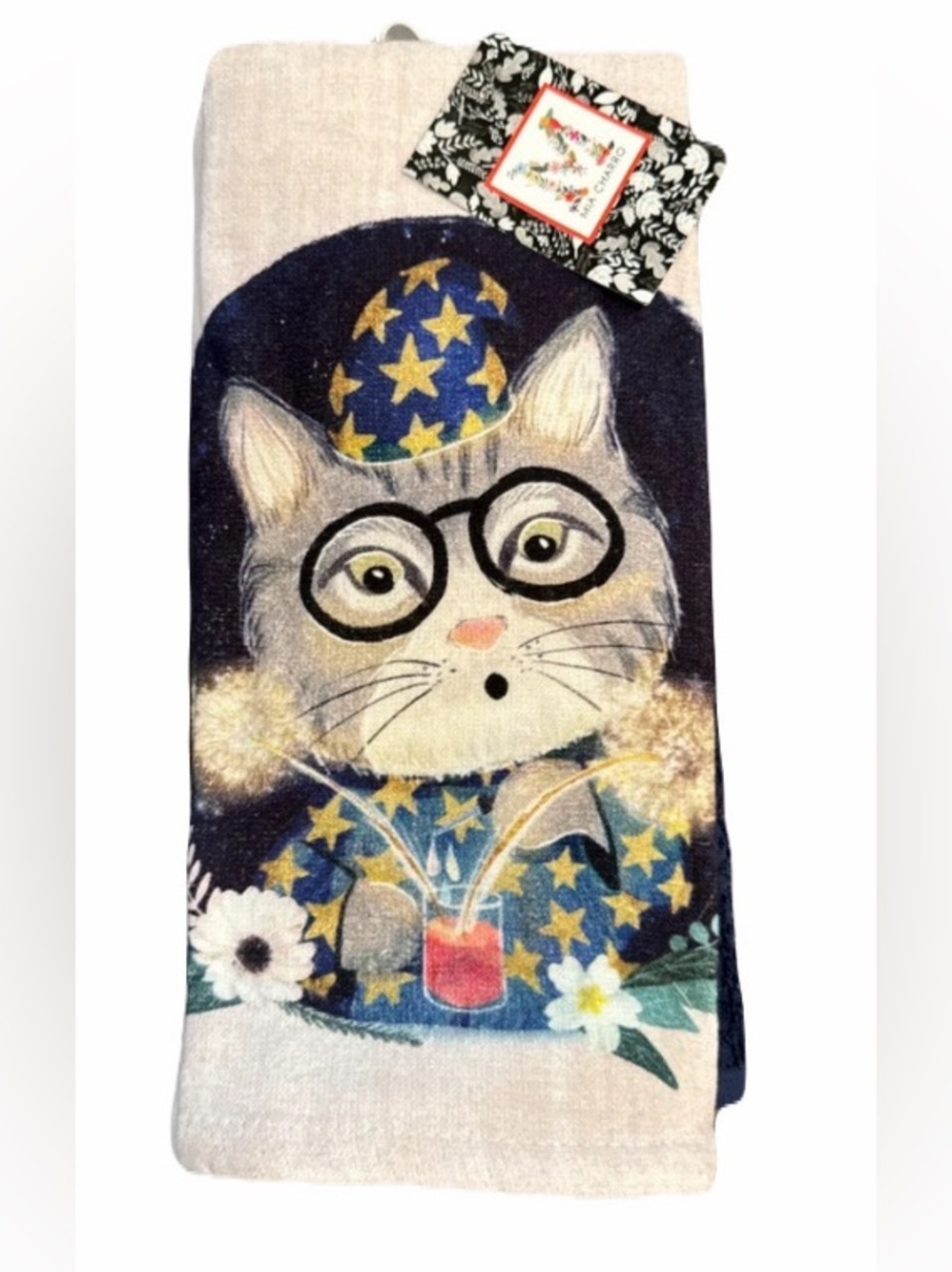 MIA CHARRO NWT 3pc Merlin wizard cat kitchen towels